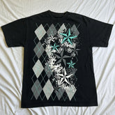 Threebooy 2000s Cyber Grunge Graphic T-shirt Y2K Star Skull Print Short Sleeve Tees Japanese Emo Vintage E girl Gothic T shirt Women Men